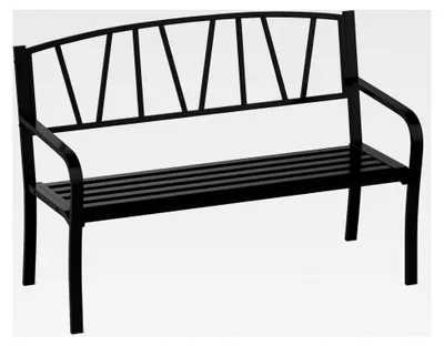 Produktbild von Gartenbank aus Metall, wetterfeste Sitzbank für 2 Personen, Parkbank mit Rückenlehne und Armlehnen, belastbar bis 300 kg, Eisenbank für Garten, Terrasse, Balkon, 128 x 60 x 86 cm