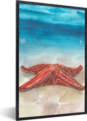 Produktbild von MuchoWow® MuchoWow® Gerahmtes Poster Seestern - Aquarell - Meer 40x60 cm - Poster mit zchwarzem Bilderrahmen - Papierdruck - Wandbilder