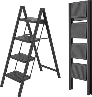Produktbild von XMTECH Trittleiter 4 Stufen Klappbar, Leiter Klapp-Step-Hocker mit breitem Anti-Rutsch-Pedal, Tragbarer Stufenleiter Tritthocker, bis 270KG Belastbar, für Haushalt, Büro