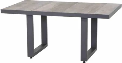 A rectangular outdoor lounge table with a ceramic top and dark gray metal legs, shown against a white background.