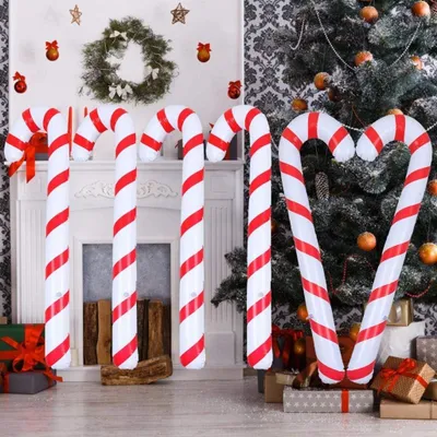 6 aufblasbare Zuckerstangen 90 cm, rot-weiß, Weihnachtsdeko
