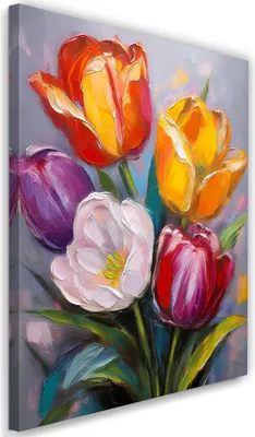 Produktbild von Leinwandbild Gemalte Tulpen Bunte 3D-Blumen 40x60 Feeby Bunt bild für die wand bereit zum aufhängen
