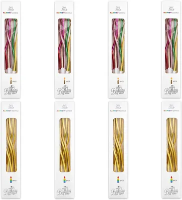 Produktbild von 48 Geburtstagskerzen, Spiralform, gold und Regenbogenfarben, mit Halterung