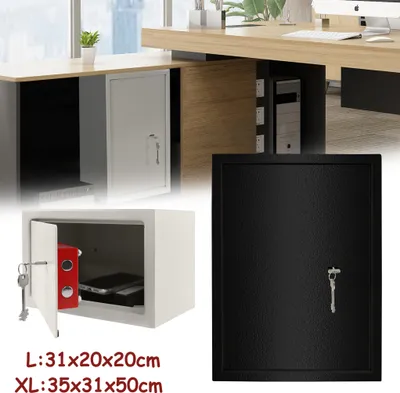 Image de XINZI 34,5x29x19,5cm Coffre-fort Coffre-fort de meubles avec serrure à double panneton, coffre-fort mural à clés avec 2 x clés et matériel de fixation, coffre-fort mural au sol