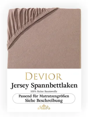 Produktbild von Devior Jersey Spannbettlaken 140x200 - 160x200 cm nougat Bettlaken 100% Baumwolle bis 22cm Matratzenhöhe Gummizug