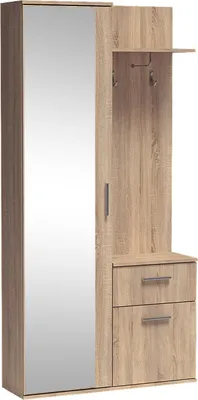 Produktbild von MEBLINI Garderobenschrank Flur mit Spiegel - Garderobe Schrank - Flurgarderobe schmal - Garderobe Flur Möbel Set - Flurschrank hoch - LUXOR - 97x30x195cm R/L - Sonoma Eiche