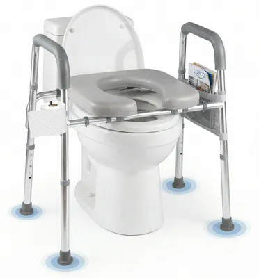 Immagine prodotto di Rialzo per WC COSTWAY, sedile WC rialzato con maniglie, seduta imbottita, regolabile in 5 posizioni in altezza da 41,5 a 51,5 cm, larghezza regolabile, alluminio