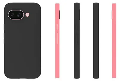 Multiple views of a phone case in black and pink.