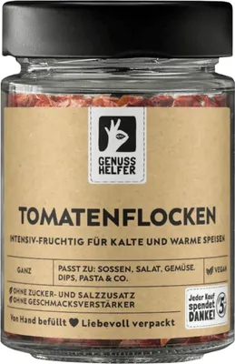 Produktbild von Tomatenflocken, getrocknete Tomaten fein geschnitten, 40g im Glas