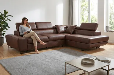 Produktbild von Ecksofa SAVIO Boston rechts – mit Schlaffunktion, Kunstleder in Braun, Family Meble