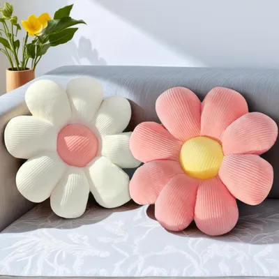 Image de Coussin floral rose et blanc, 40 cm - Coussin de sol pour intérieur et extérieur