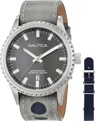 Obrázok produktu pre Pánske analógové quartzové hodinky Nautica s koženým remienkom NAD14532G