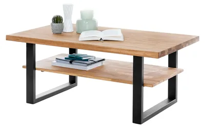 Produktbild von home24 Couchtisch - Eiche Massiv / Metall - Eiche / Schwarz