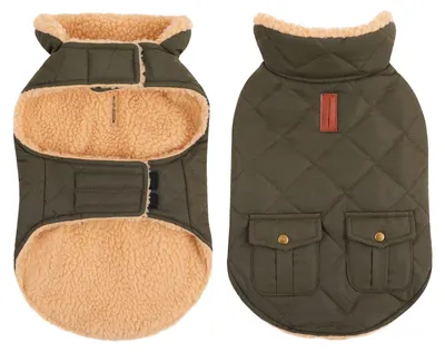 Warme Puffer-Hunde-Winterjacke mit Plüschfutter, Grün, M