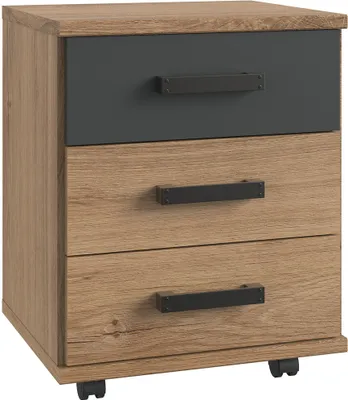 Produktbild von Jugendzimmer Rollkontainer EVERTON-43 mit 3 Schubkästen, Plankeneiche mit Absetzungen in Graphit, B x H x T ca. 46 x 58 x 40cm
