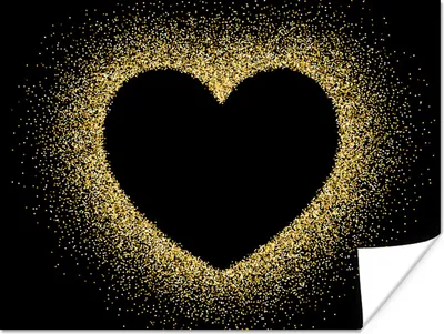Produktbild von MuchoWow® Poster Goldenes Herz auf schwarzem Hintergrund 120x90 cm - Wandbild