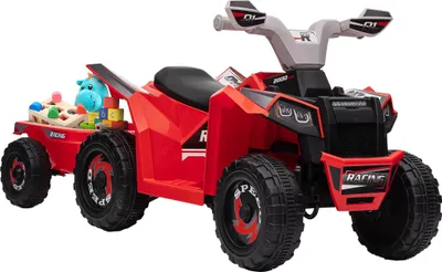Produktbild von Elektro-Kinderquad mit Anhänger, 2,5 km/h, 50 Minuten Fahrtzeit, für 1,5 bis 3 Jahre, bis 25 kg, Rot