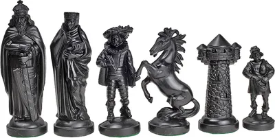 Obrázek produktu pro Středověké stylizované šachové figurky, černé a zlaté (král 98 mm)