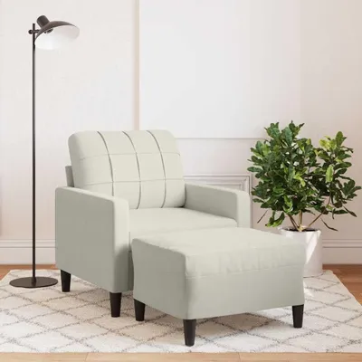 Produktbild von Sessel mit Hocker in Creme, 60 cm, Samt
