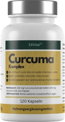 Produktbild von Curcuma Komplex mit Curcuma- Extrakt & Piperin, 120 Kapseln von EXVital