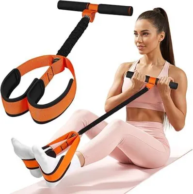 Produktbild von Pedal Widerstandsband mit Griff, Bauchtrainer für Zuhause, Übungsgerät für Sit-ups zur Stärkung von Bauch, Taille, Armen, Rumpfmuskulatur und Beinen