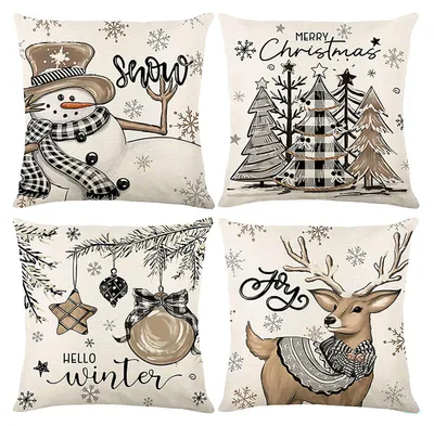 Kissenbezug Weihnachten 45x45 cm, 4 Stück, Leinen