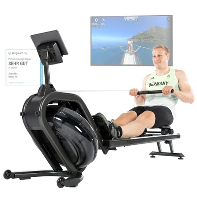 Produktbild von Skandika Wasserrudergerät Nemo IV | Wasser Rudergerät für Zuhause in Studio Qualität durch Süd , Kinomap, Tablet Halterung, aufstellbar