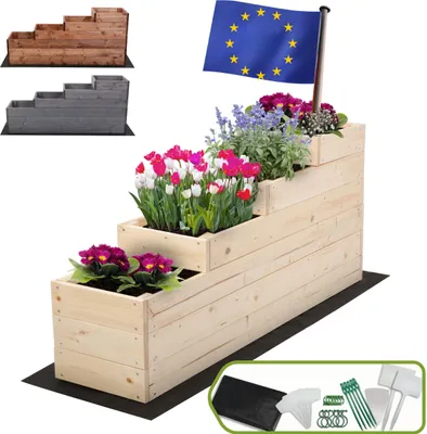 Produktbild von MODO24 Hochbeet Holz, Pflanzkasten, Massivholz, Kiefer, Kräuterbeet, Blumenkasten, Garten, Terrasse, 54x30x120 cm, Natur, ZP07