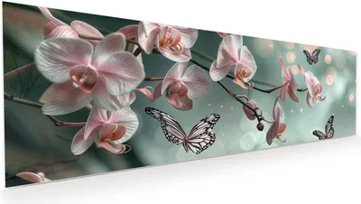 Produktbild von Glasbild 120x40cm in XXL für Wohnzimmer, Schlafzimmer Motiv Orchideen Schmetterling