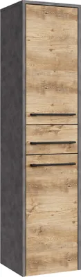 Produktbild von Badplaats Badezimmerschrank Florence 30 x 35 x 130 cm Grau mit Kastanie Eiche - Hoch Badschrank mit 2 Türen und 1 Schublade