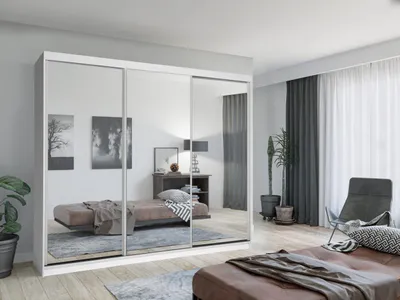Produktbild von Krudox LUX Weiß Schiebetürenschrank Kleiderschrank 250x216x62 cm mit Spiegel - Schlafzimmermöbel – Mehrzweckschrank mit 2 Kleiderstangen und 3 Schubladen