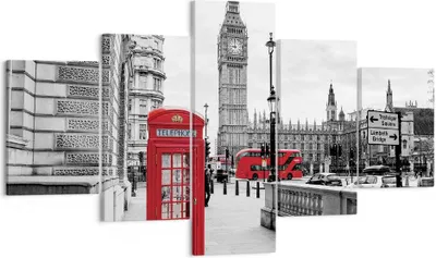 Produktbild von Bild auf Leinwand - Leinwandbild - 5 Teile - Schuppen Telefon London - 125x70cm - Wand Bild - Wanddeko - Wandbilder - Leinwanddruck - Bilder - Wanddekoration - Leinwand bilder - EA125x70-4326