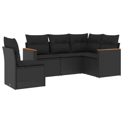 Produktbild von vidaXL 5-tlg. Garten-Sofagarnitur mit Kissen Schwarz Poly Rattan