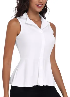 Produktbild von Damen Bluse Elegant - Ärmelloses Poloshirt - Atmungsaktives T-Shirt - Sportshirt - Tunika - Schnell trocknender Stoff