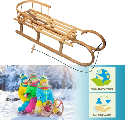 Obrázok produktu pre BAMBINIWELT rohové sane Drevené sane s BACK ROPE Ťahacie lano Sane 120cm