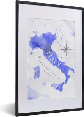 Produktbild von MuchoWow® MuchoWow® Gerahmtes Poster Karten - Aquarell - Italien 40x60 cm - Poster mit zchwarzem Bilderrahmen - Poster in Rahmen
