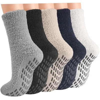 Produktbild von Hausschuhsocken Herrensocken Stoppersocken - Plüschig und warm - Rutschfeste Noppen - 5 Paar