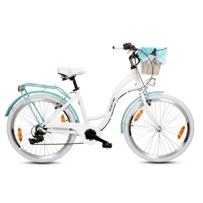 Produktbild von Goetze Mood 26 Zoll City Bike, 17 Zoll ALU Tiefeinsteigerrahmen, 6-Gang Shimano, V-Bremse, LED-Beleuchtung, Komfortsattel, Rattankorb