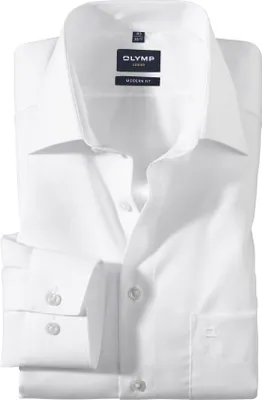 Produktbild von Olymp Hemd Ärmellänge 7 Luxor Modern Fit normale Passform weiß einfarbig Baumwolle