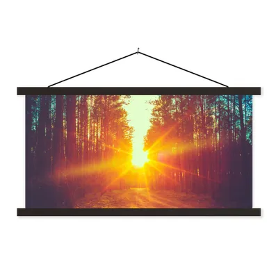 Produktbild von MuchoWow® Textilposter Sonnenuntergang - Bäume - Wald - Natur 90x45 cm mit schwarzem Rahmen - Klemmleisten