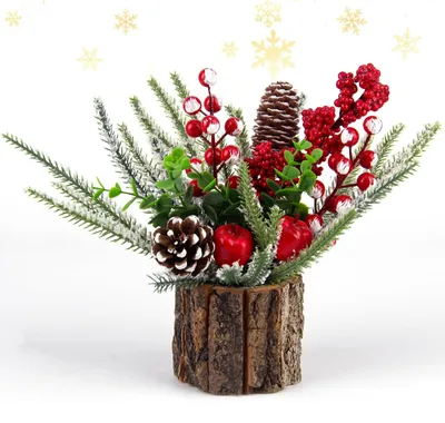Zdjęcie produktu dla CHOINKA CHENYU, ozdobiona, mini choinka z czerwonymi jagodami i szyszkami, kompozycja świąteczna, stół, choinka na Boże Narodzenie (25 cm, gałęzie w kolorach zieleni i bieli, cylindryczna)