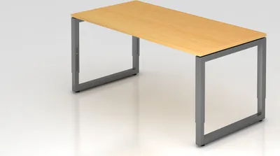 Produktbild von Schreibtisch Pavo | Buche | Graues Gestell | BxT 160x80cm | Arbeitshöhe 65-85cm | höhenjustierbar, 1cm Raster | O-Fuß-Gestell eckig | Rechteckform mit schwebender Tischplatte