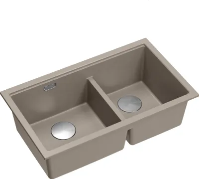 Produktbild von QUADRON Spülbecken 2-Becken Spüle | Größe: 78 x 50 x 23,5 cm | LOGAN 120 | Unterbauspüle Granitspüle aus GraniteQ mit Siphon | Carbon + Stahl PVD