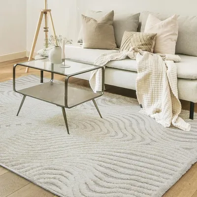 Produktbild von Teppich Wohnzimmer - 120x170 cm - Creme - Geometrisches Muster - Allergikerfreundlich - Leicht zu Reinigen - Waschbar - Weicher Teppich