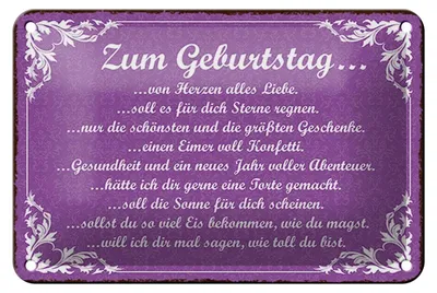 Produktbild von Blechschild Spruch 18x12cm zum Geburtstag alles Liebe