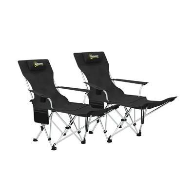 Produktbild von 2-teiliges Klappstuhl-Set – Outdoor-Stuhl – Campingstuhl – Klappbarer Campingstuhl – Angelstuhl – Abnehmbare Fußstütze und Getränkehalter – Schwarz