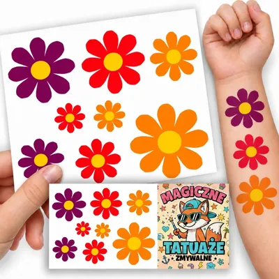 Zdjęcie produktu dla Tatuaże zmywalne dla dzieci KOLOROWE KWIATKI 100x70 mm 066