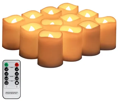 Productafbeelding van MONZANA® LED-kaarsen met timerfunctie (2-8 uur), flakkerend vlammetje, afstandsbediening (inclusief batterijen), warmwit, set theelichtjes, 4,5 cm, echt was, dimbaar, elektrisch