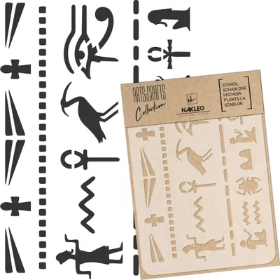 Produktbild von Malschablone für Handwerk A4 21x30cm, Ägyptische Hieroglyphen Geometrisch Muster, Wiederverwendbare Kunststoff DIY & Scrapbooking Zeichenschablone