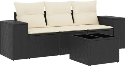 Produktbild von 4-tlg. Garten-Sofagarnitur mit Kissen Schwarz Poly Rattan